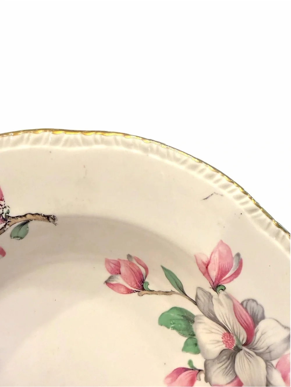 Homer Laughlin Pink Dogwood Blossom Soup Cereal Bowls Gold Rim Edge Set Of 6 VTG